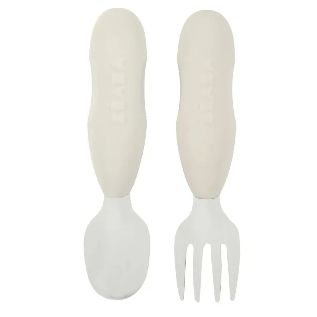 Béaba lot 2 pré-couverts inox silicone Velvet Grey